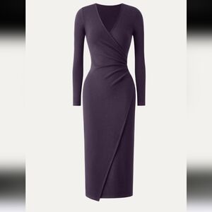 OGL Women's Move MaxWarm Surplice Faux Wrap Long Sleeve Dress Ultraviolet Midi M